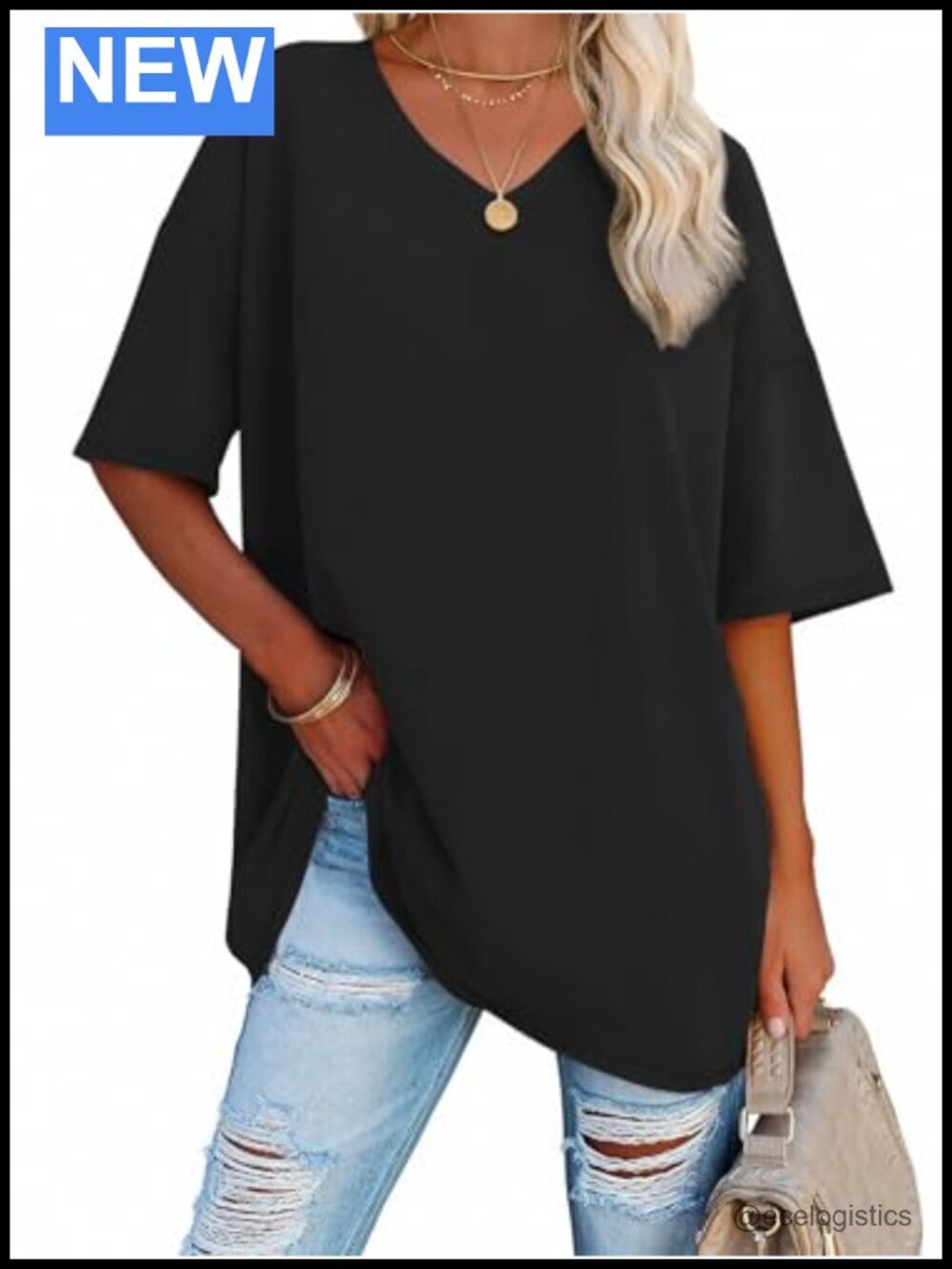 Oversized V-Neck Tunic Tee for Women with Stretch